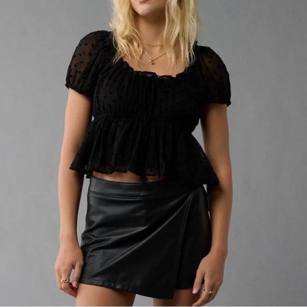 NWT American Eagle Black Polka Dot Blouse